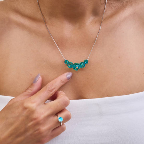 Blaugrün | 925er Sterlingsilber | Glühwürmchen-Glas-Halskette mit Unendlichkeitsverschluss